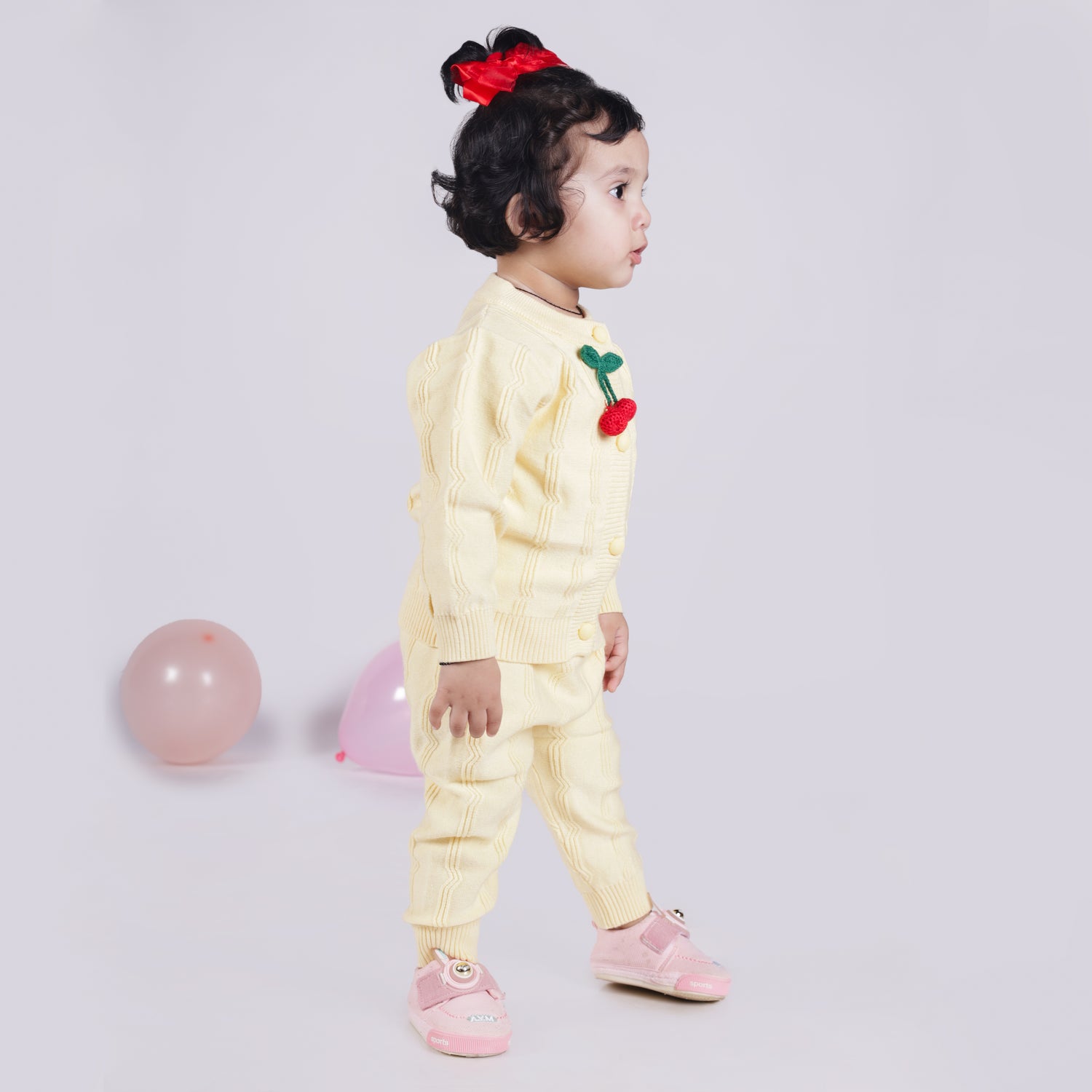 Cherry Applique Knitted Winter Co-Ord Set - Yellow