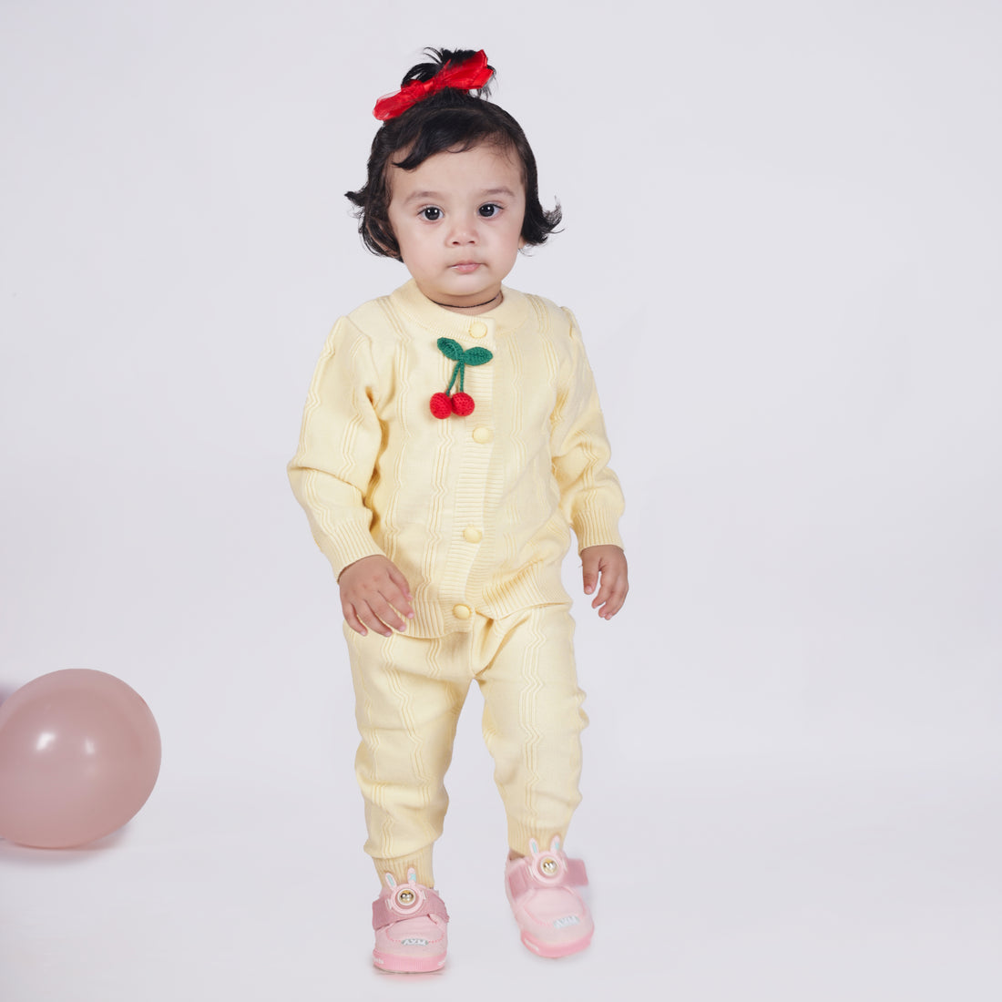 Cherry Applique Knitted Winter Co-Ord Set - Yellow