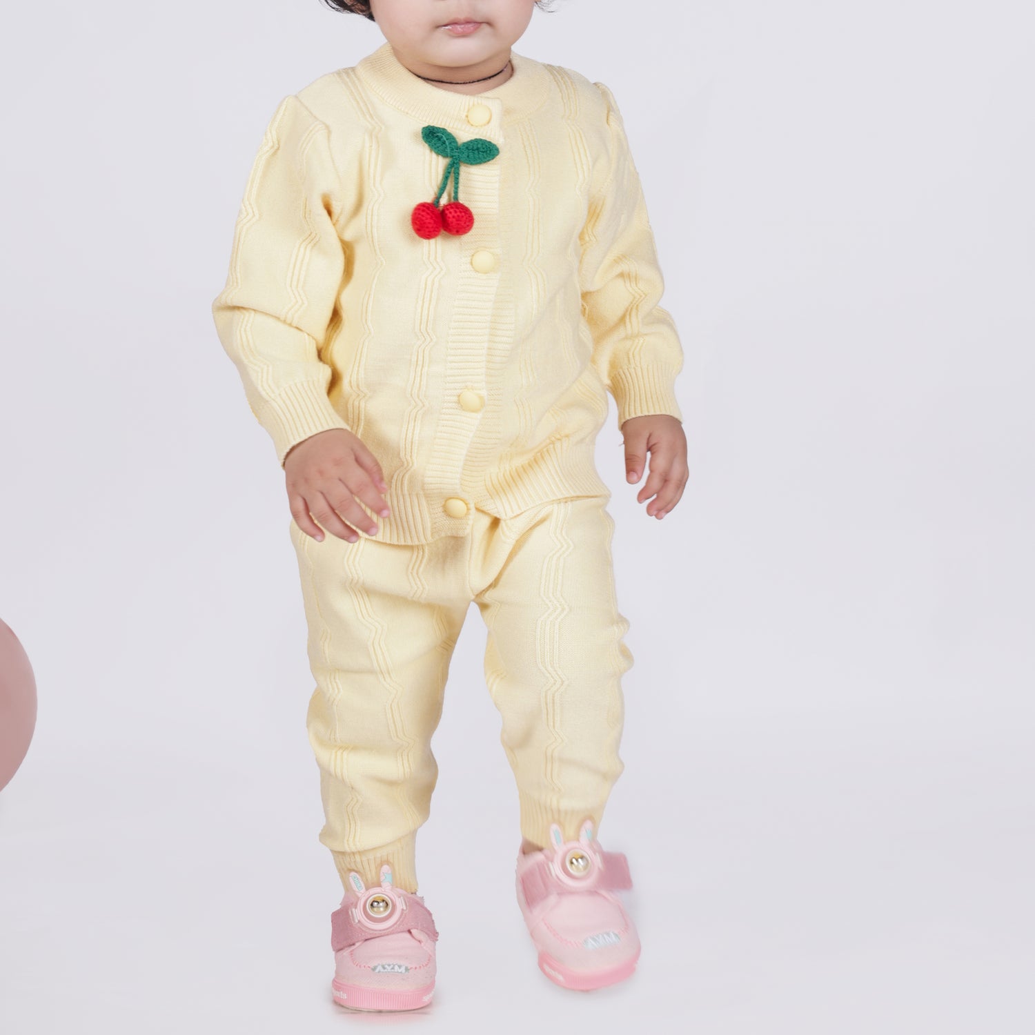 Cherry Applique Knitted Winter Co-Ord Set - Yellow