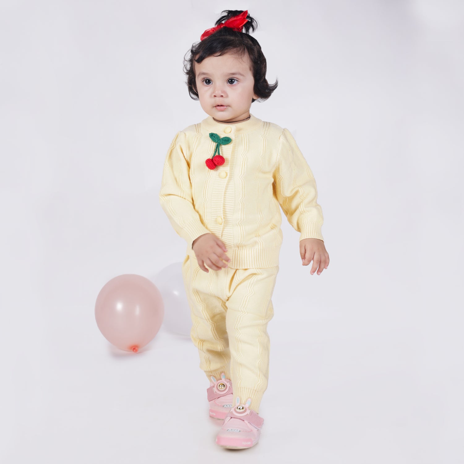 Cherry Applique Knitted Winter Co-Ord Set - Yellow