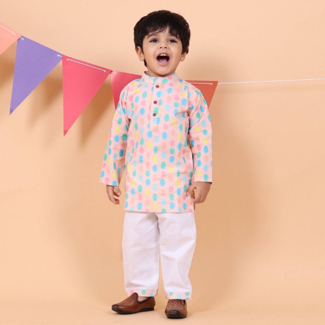 Colorful Polka Cotton Kurta Set