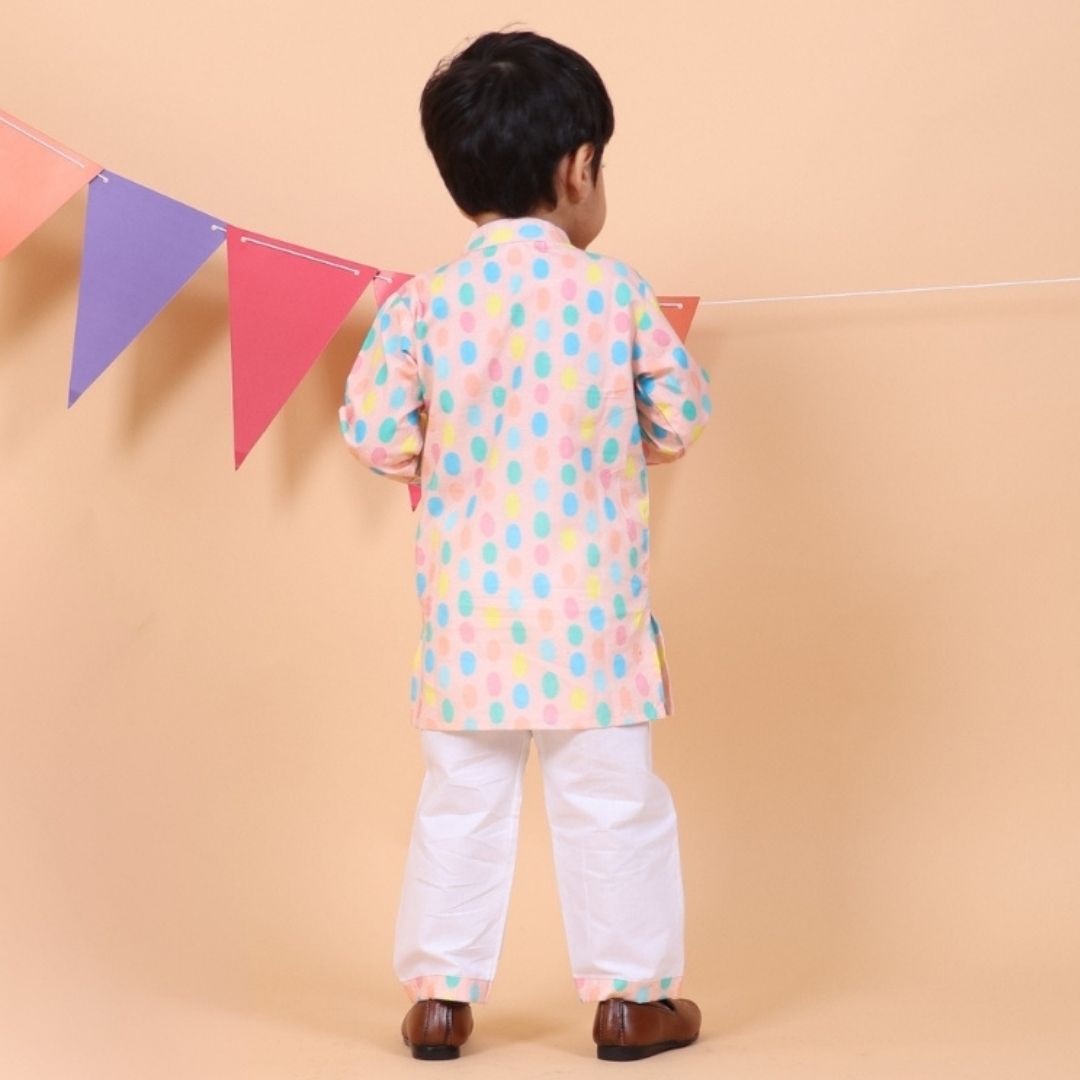 Colorful Polka Cotton Kurta Set