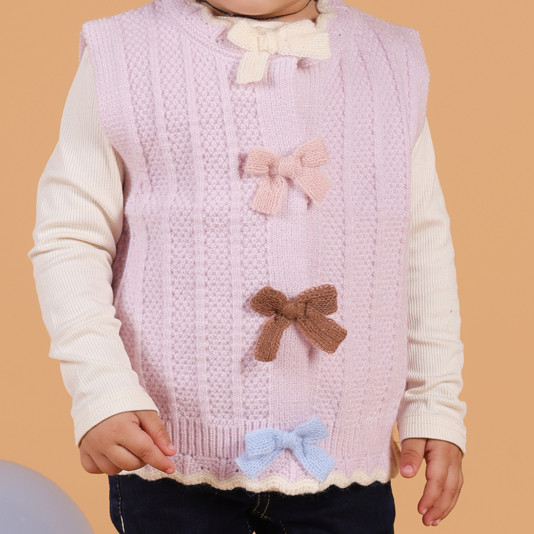 Colourful Bows Knitted Winter Vest Sweater - Lavender