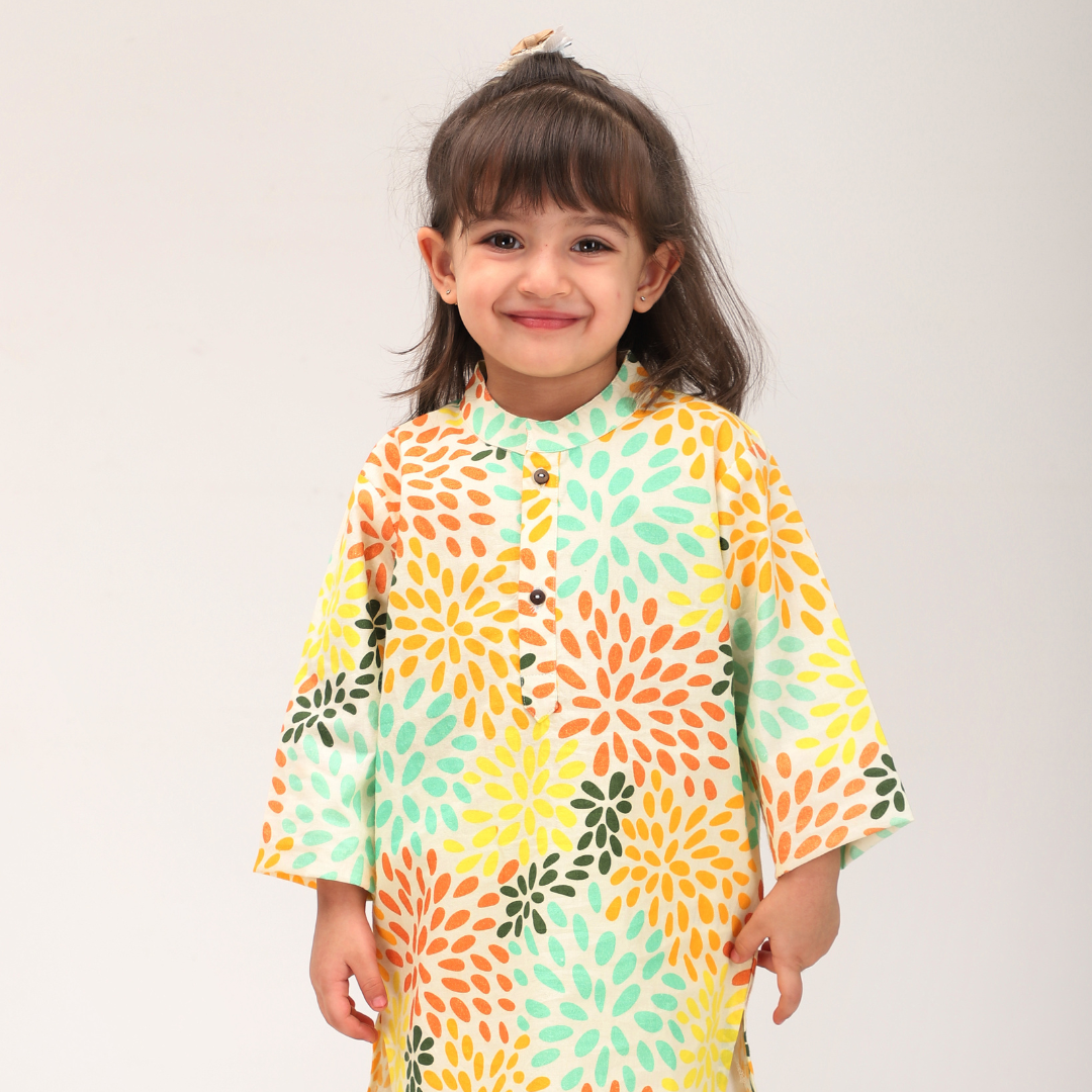 Colourful Petals Cotton Kurta Set