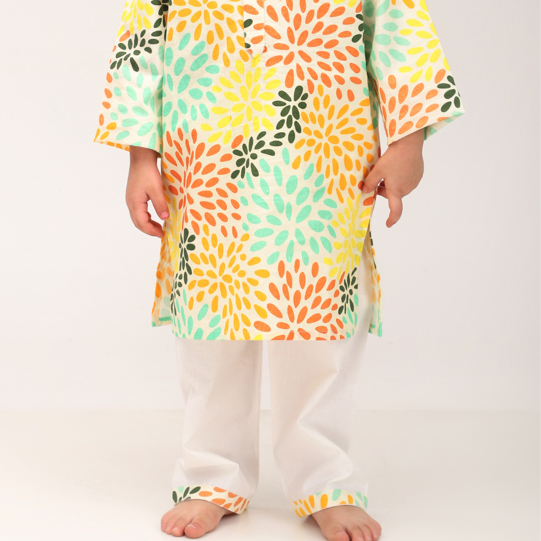 Colourful Petals Cotton Kurta Set