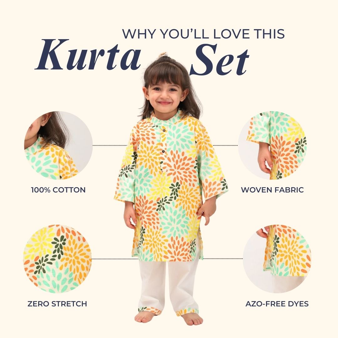 Colourful Petals Cotton Kurta Set