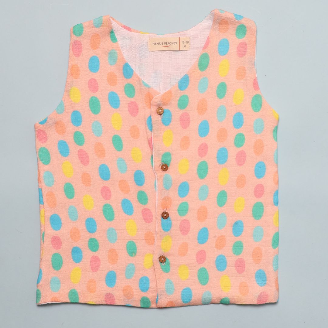 Muslin Vest 3pc Combo - Blue Evil Eye, Pink Evil Eye &amp; Colourful Polka