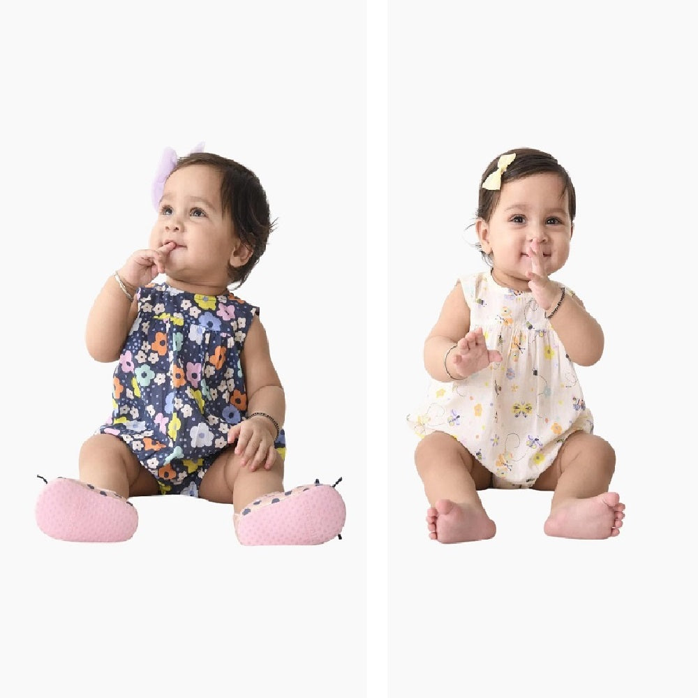 Combo of Balloon Sunsuit in Bye Bye Butterfly & Blue Floral