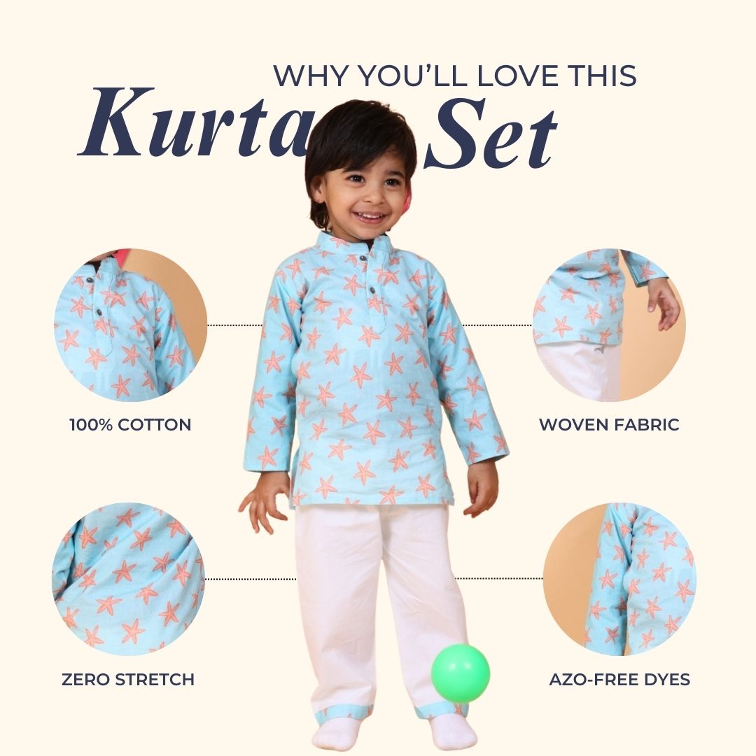 Coral Starfish Cotton Kurta Set