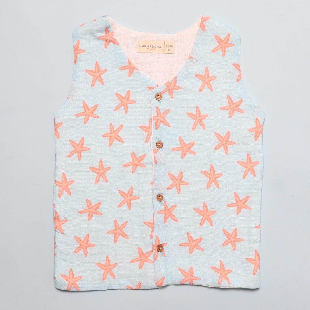 Muslin Vest 2pc Combo - Crabs &amp; Coral Starfish