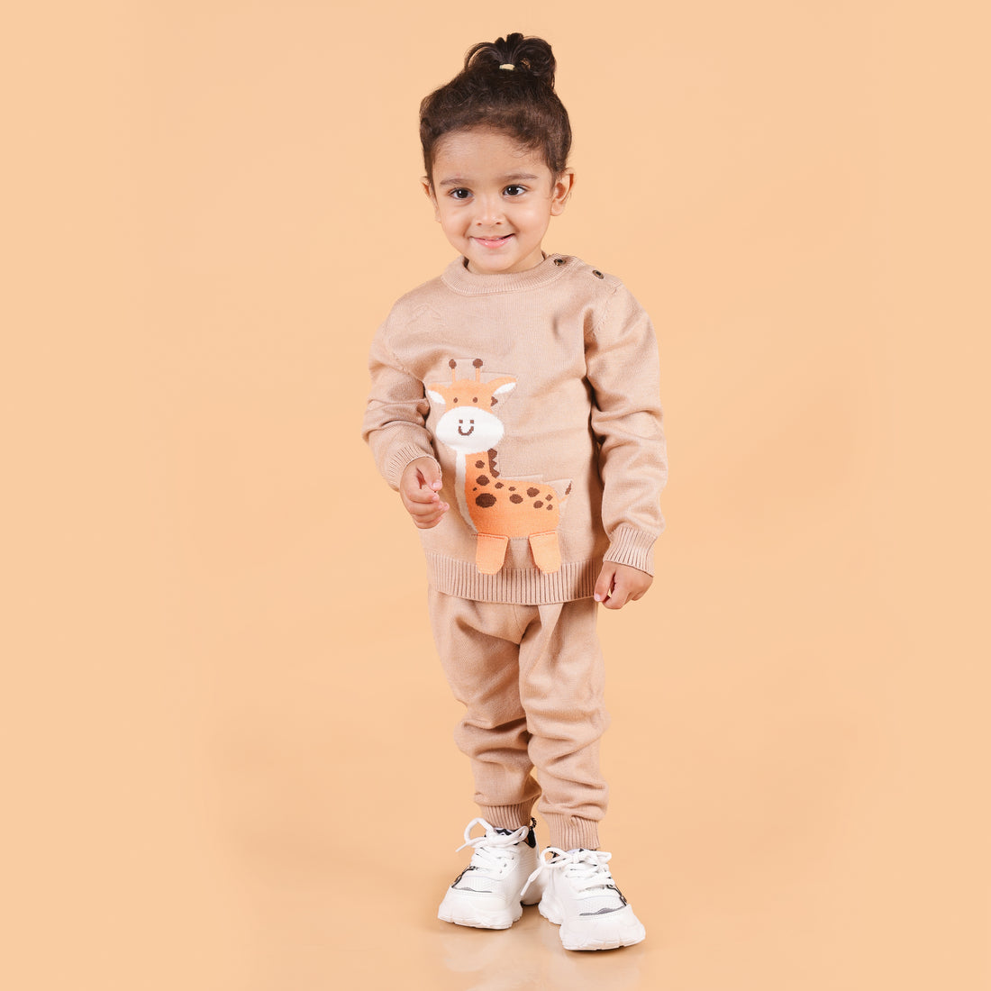 Cute Giraffe Knitted Co-Ord Set - Brown