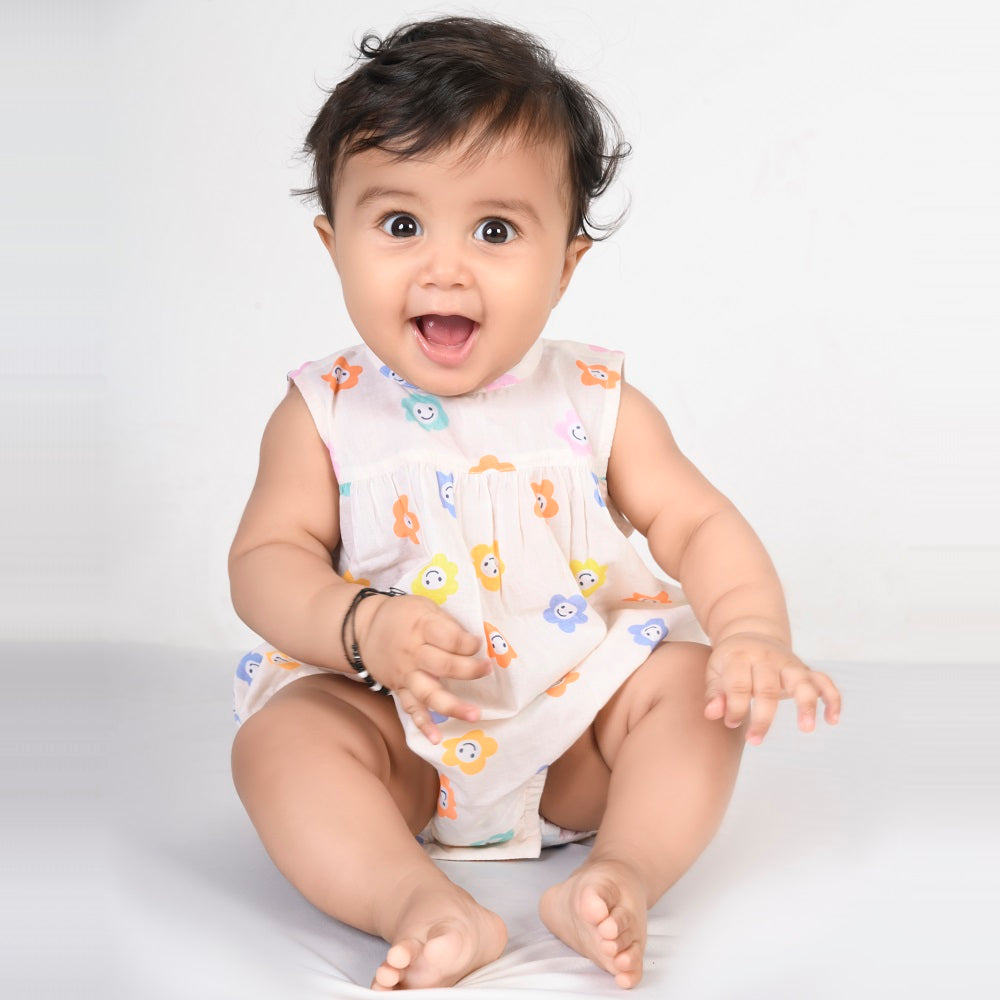 Balloon Sunsuit in Smiling Flowers