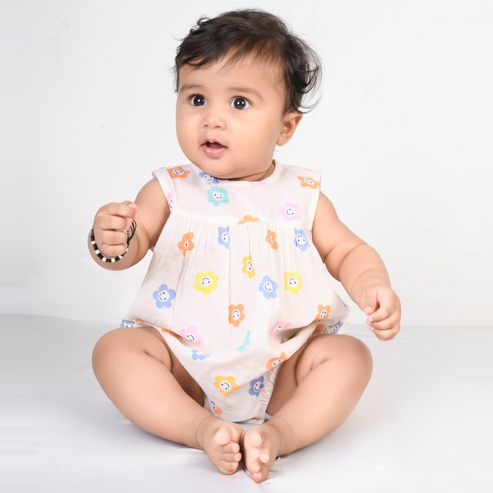 Balloon Sunsuit in Smiling Flowers