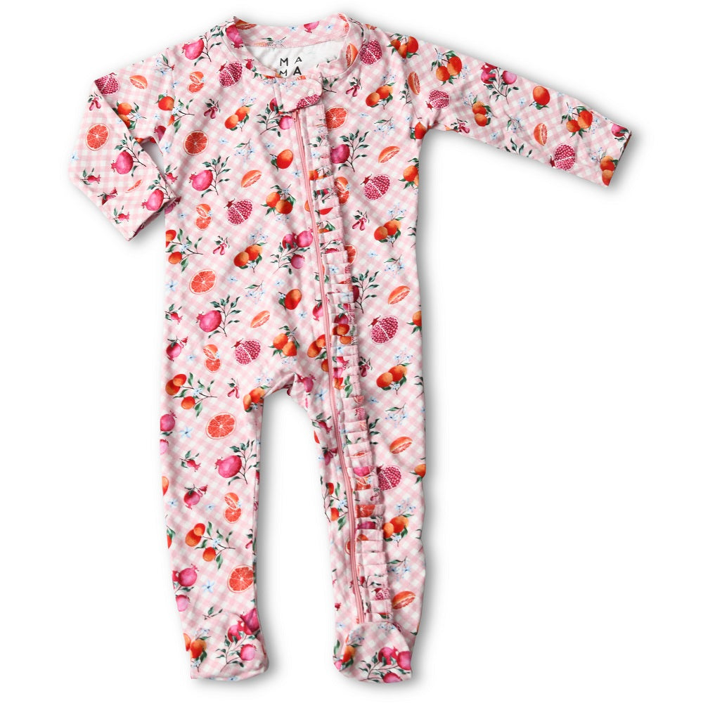 Citrus Gingham in Pretty Pink Organic Zipped Footed Sleepsuit