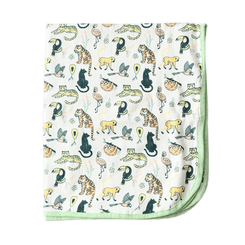 Rainforest Animals Reversible Muslin Blanket