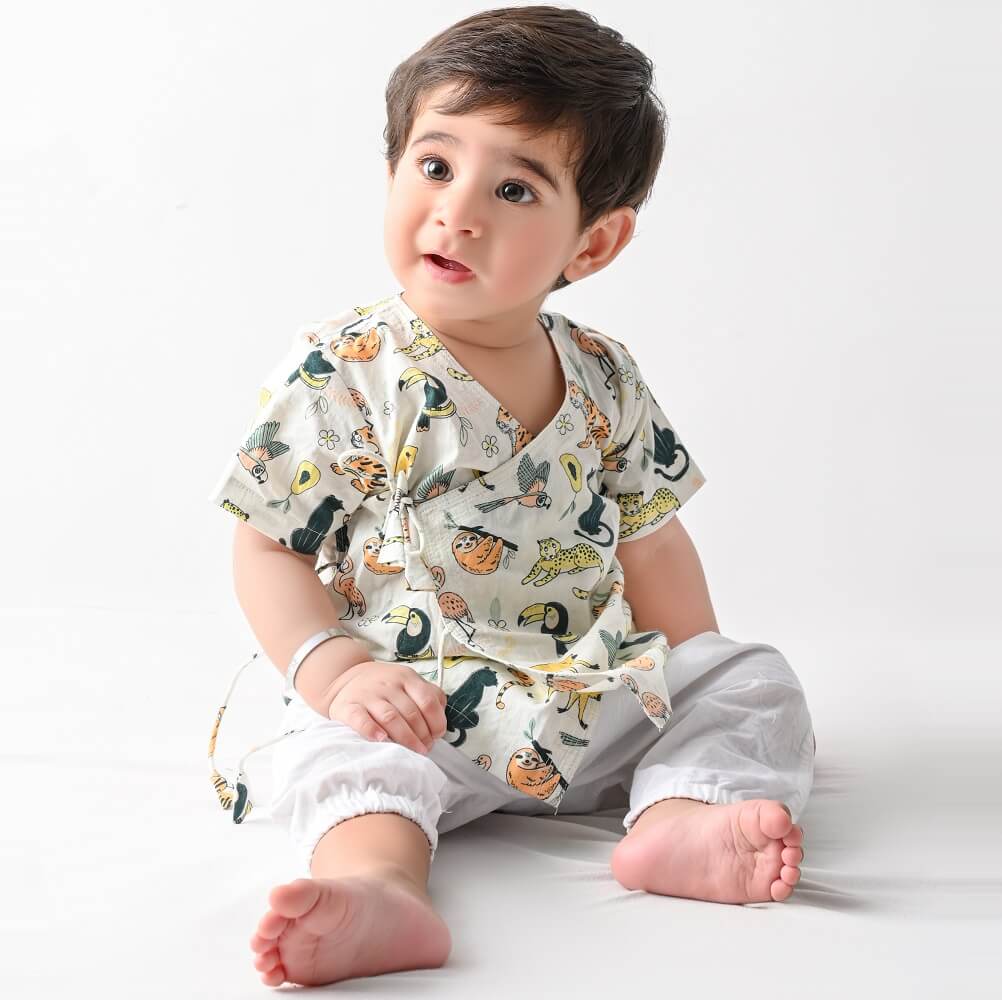 Buy Rainforest Animals Print Baby Angrakha Set Online In India – Mama