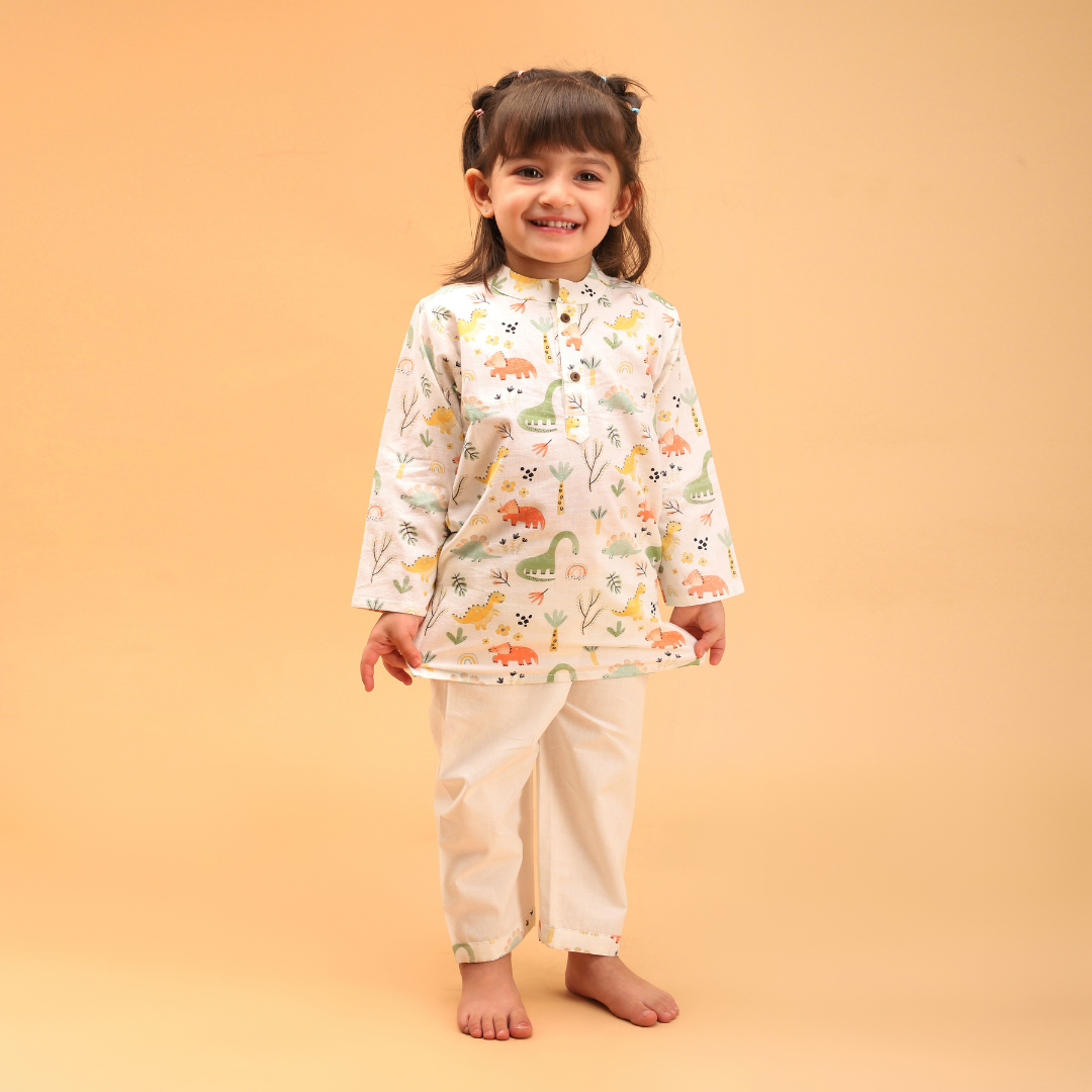 Dancing Dinosaurs Cotton Kurta Set