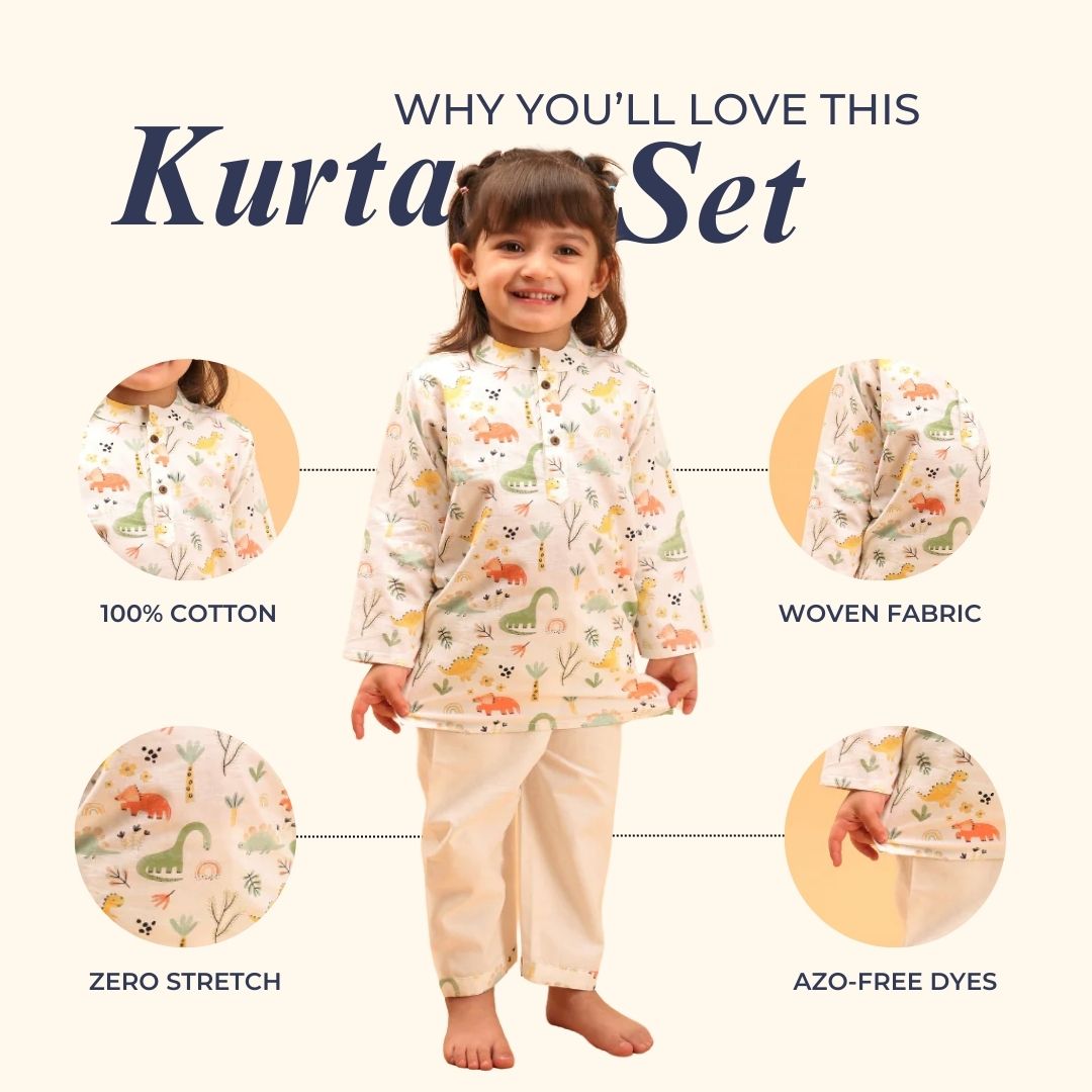 Dancing Dinosaurs Cotton Kurta Set