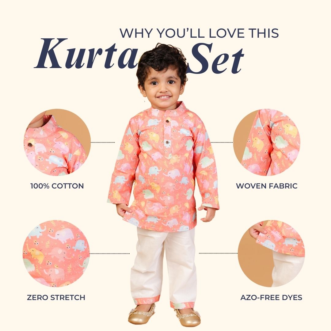 Dancing Elephants Cotton Kurta Set