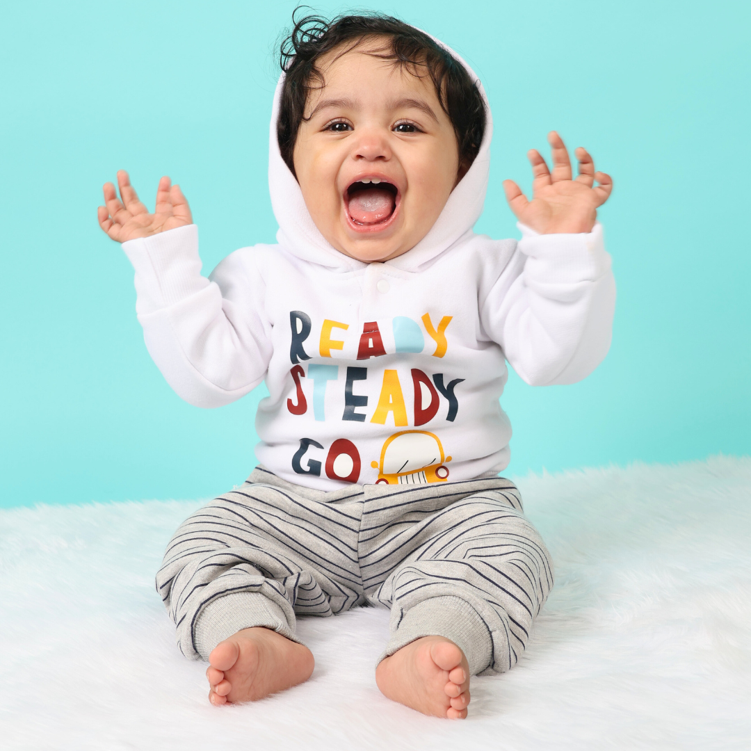 White Ready Steady Go Hoodie 2-piece Sweatshirt Bundle (3-6m)