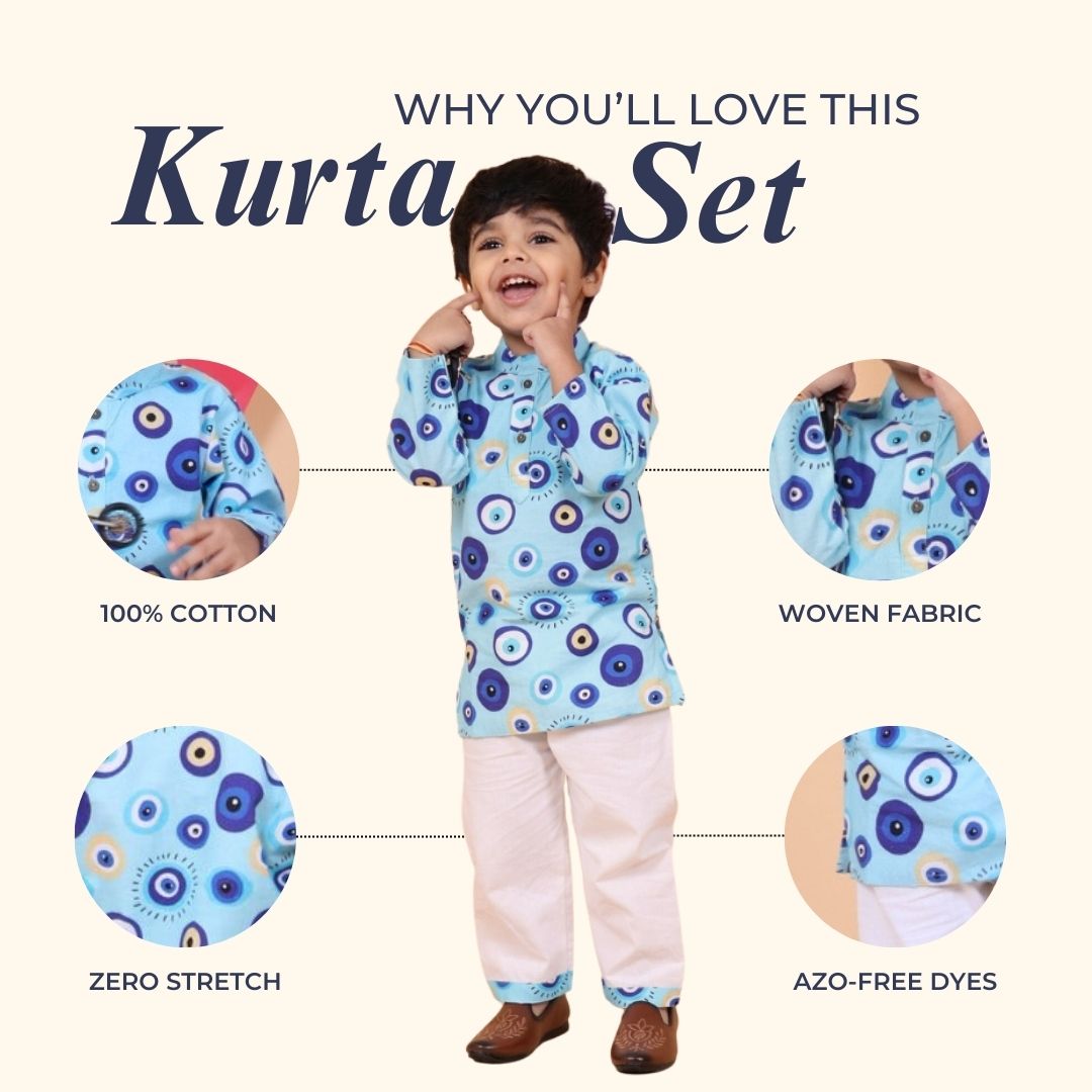 Evil Eye Blue Cotton Kurta Set