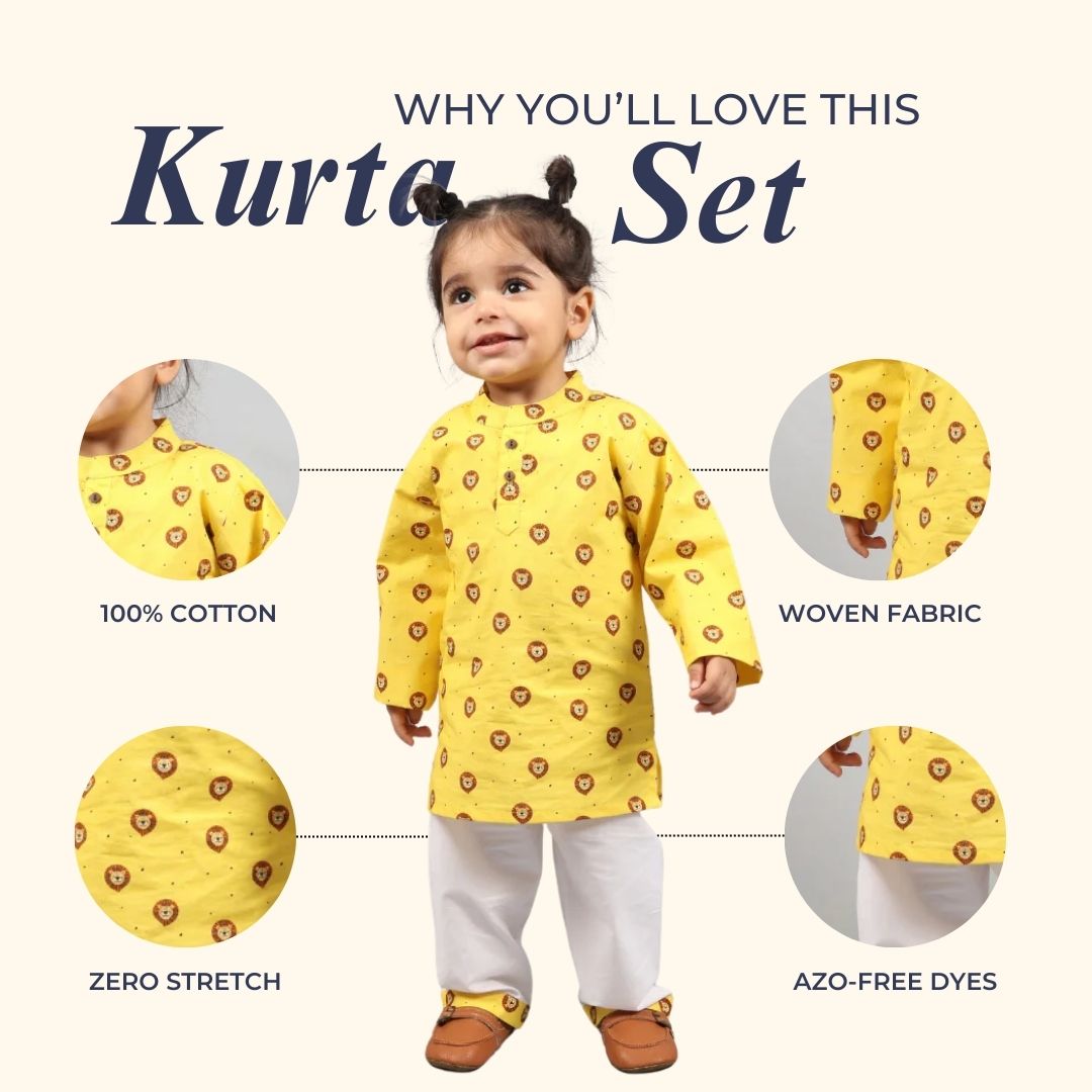 100% Cotton Kurta Set, Fiery Lion