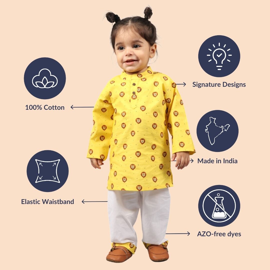 Fiery Lion Cotton Kurta Set