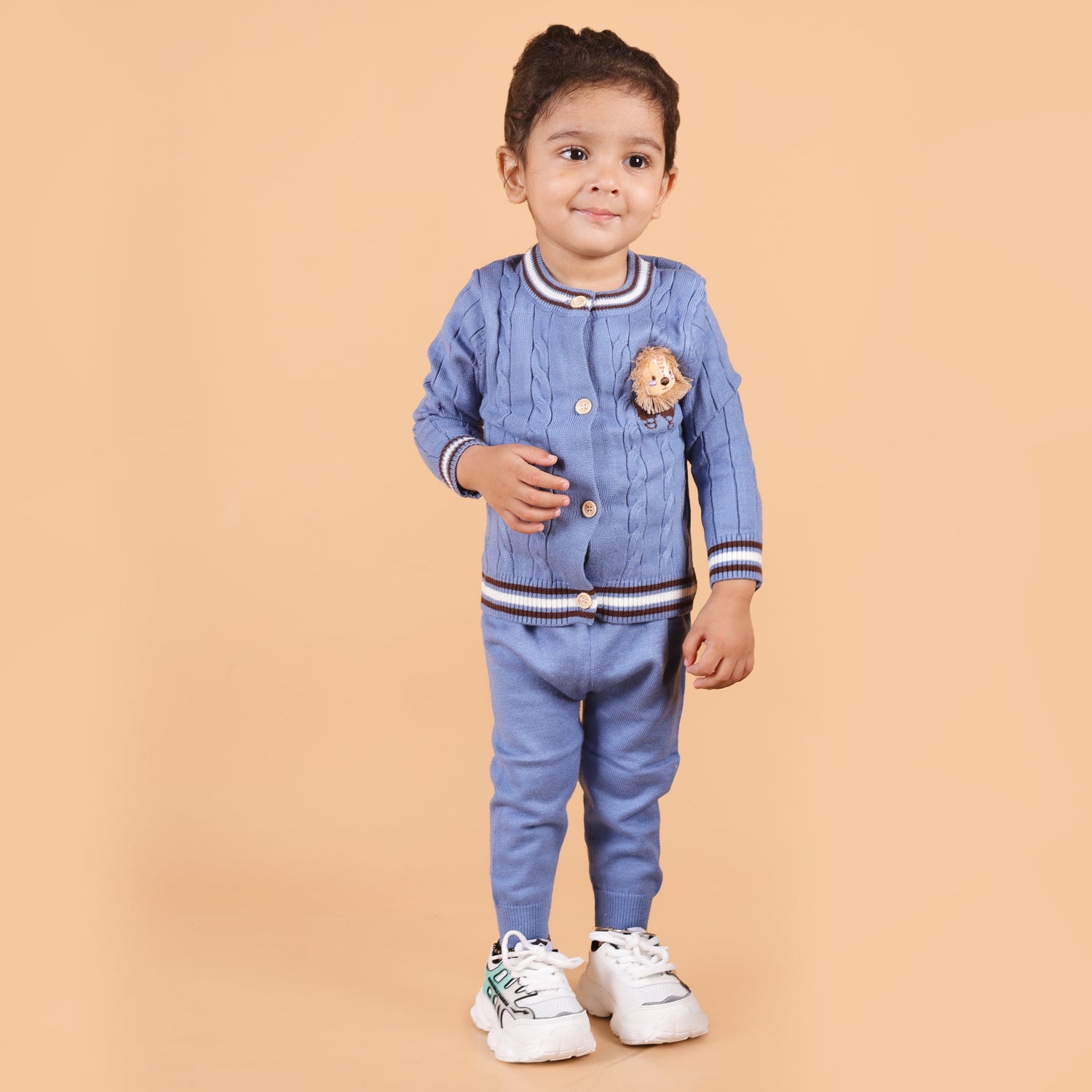 Fiesty Lion cable Knit Winter Co-ord Set - Blue