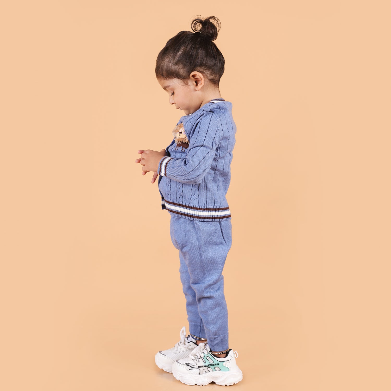 Fiesty Lion cable Knit Winter Co-ord Set - Blue