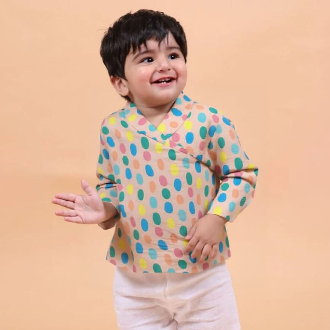 100% Cotton Muslin Angrakha Set, Colorful Polka