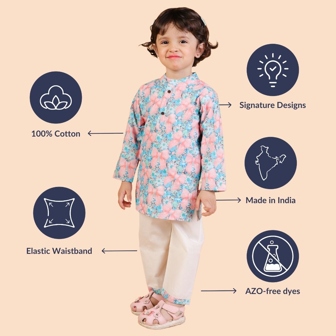 Floral Bows Cotton Kurta Set