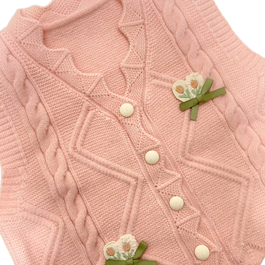 Mama &amp; Peaches Flowers Cable knit Sweater 2pc set - Pink