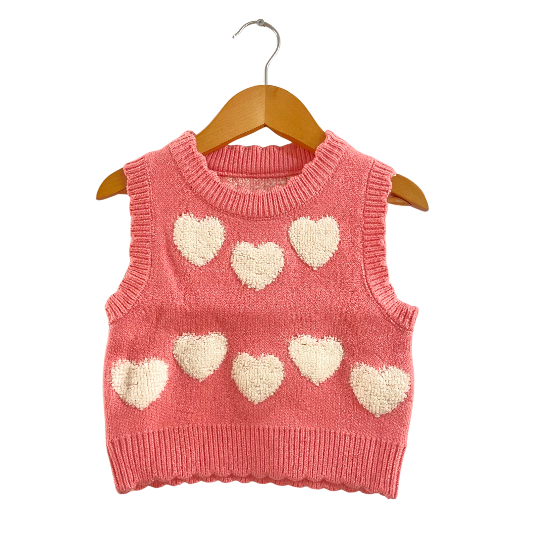 Mama &amp; Peaches Hearts Sleeveless Vest Sweater - Pink