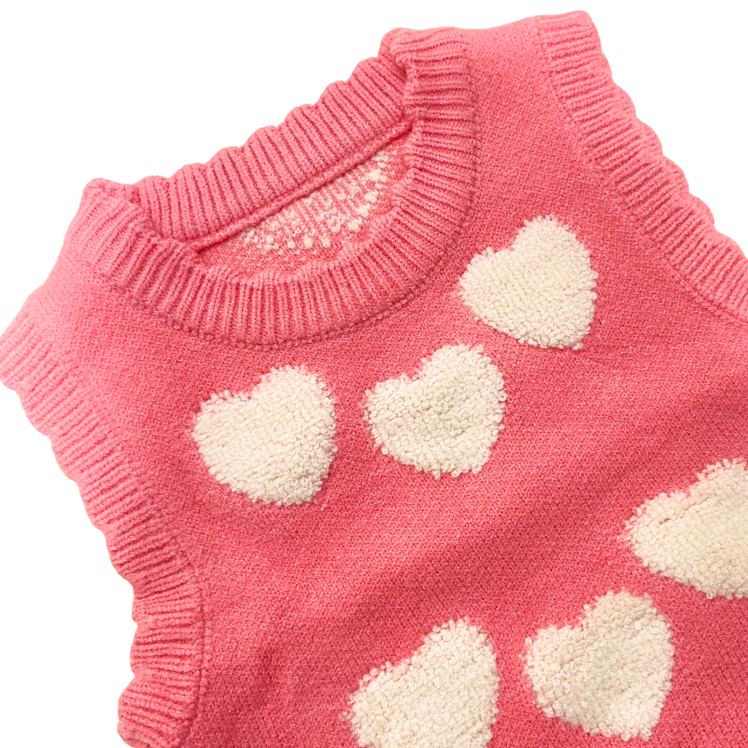 Hearts Sleeveless Vest Sweater - Pink