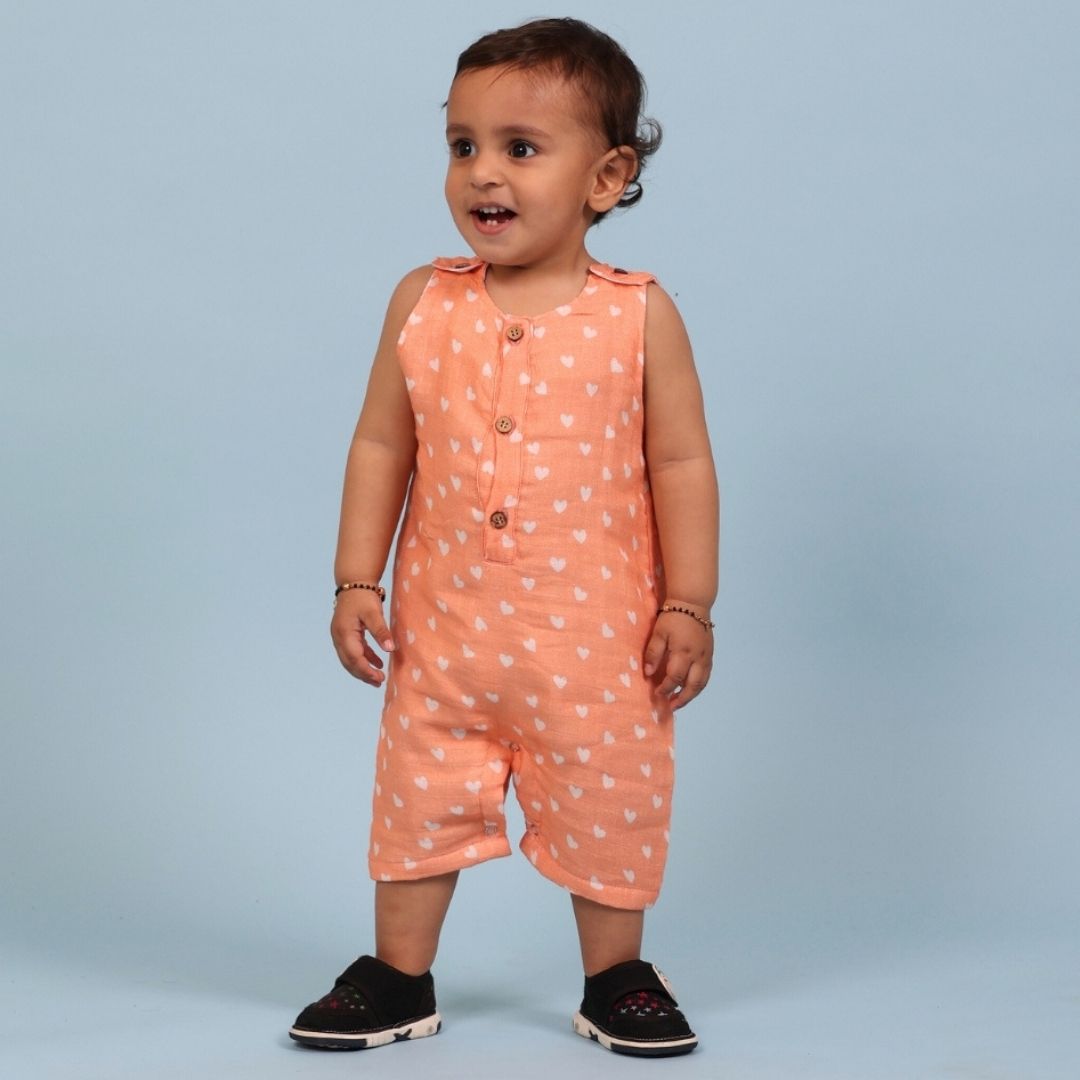 100% Cotton Muslin Double Layer Romper, Hearts