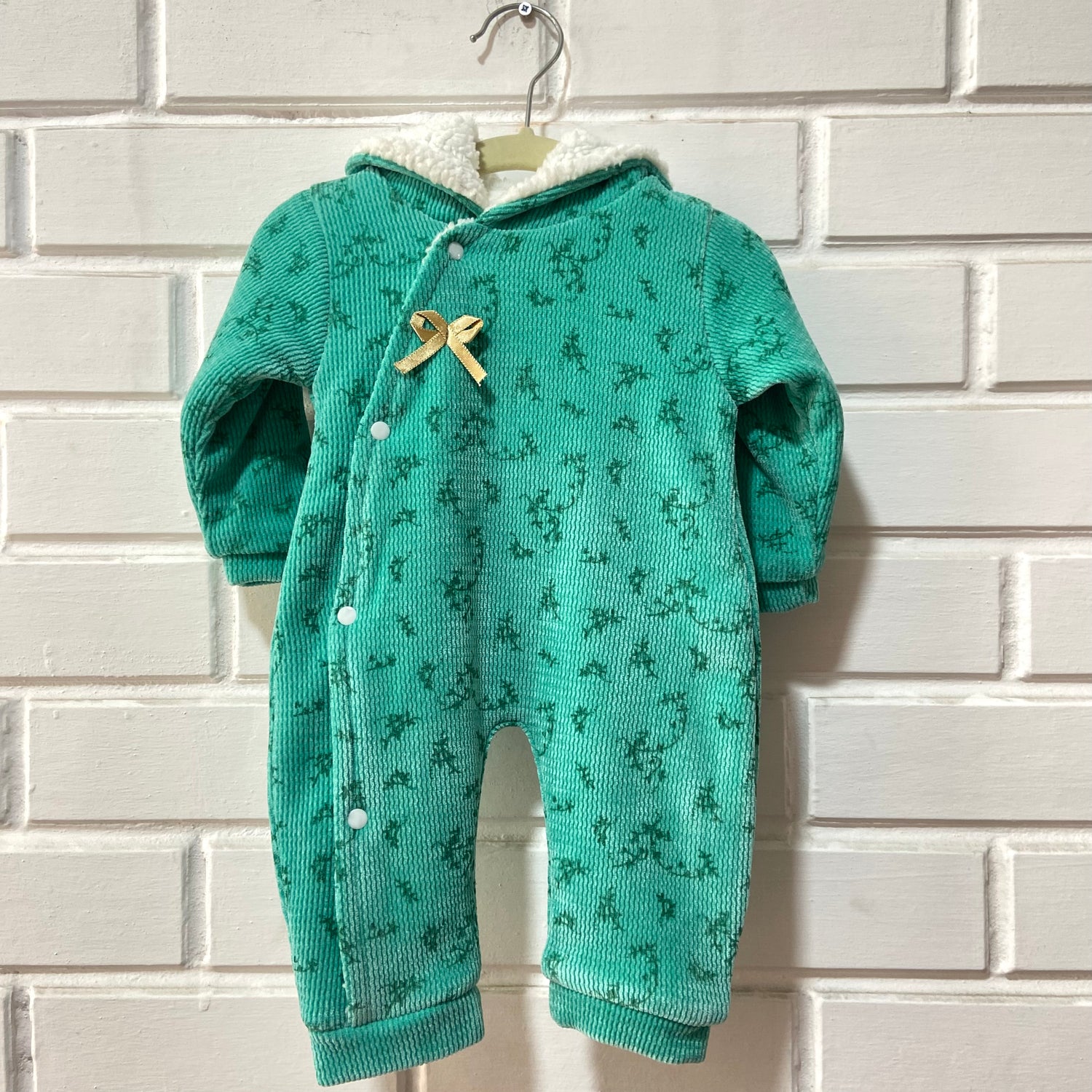 AO Print Jacquard Winter Romper with Sherpa - Green