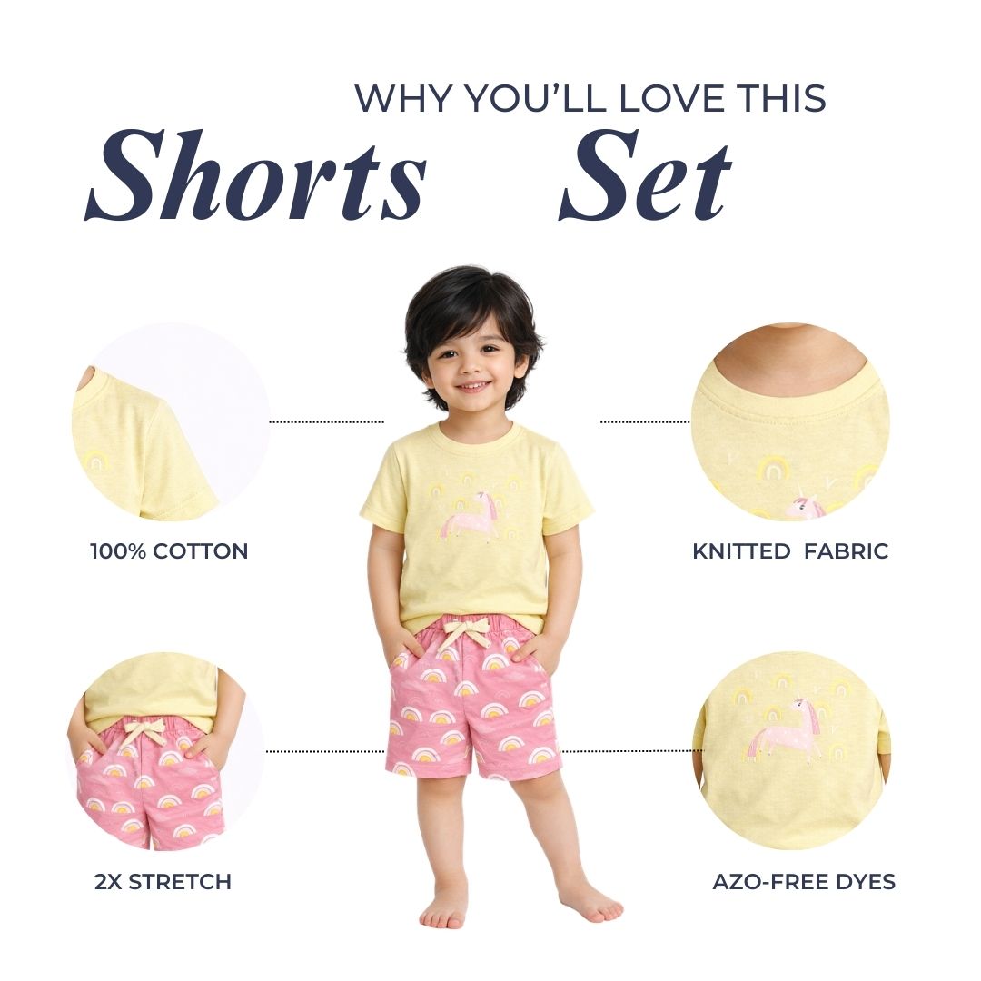 Unicorn And Rainbows Cotton T-Shirt &amp; Shorts Set