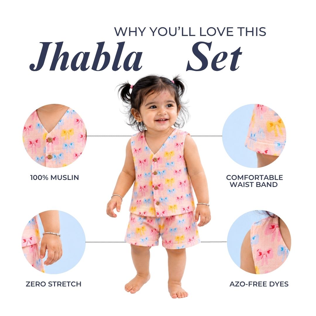 Cute Bows Muslin Jhabla Top with Shorts