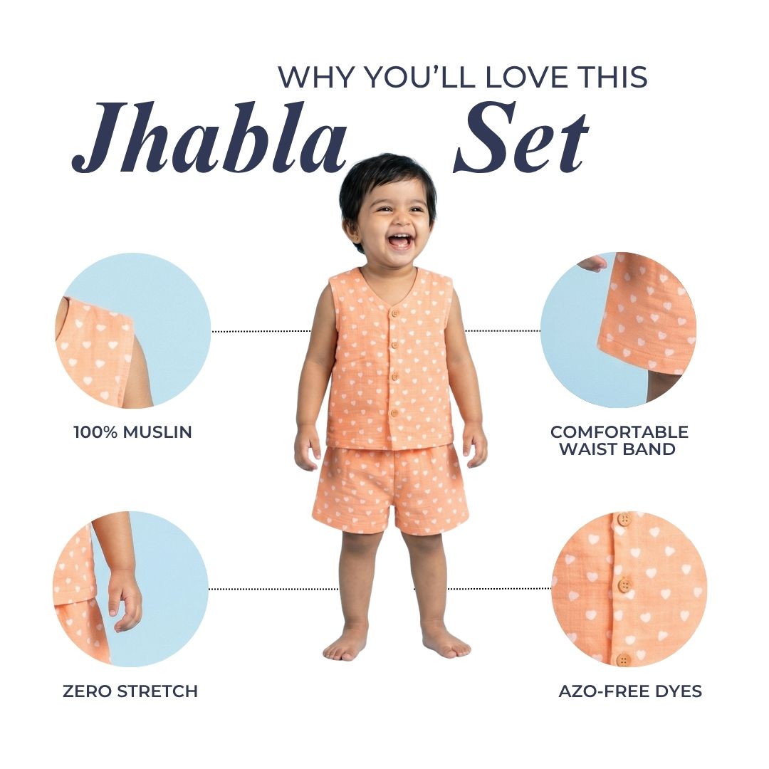 Hearts Muslin Jhabla Top with Shorts