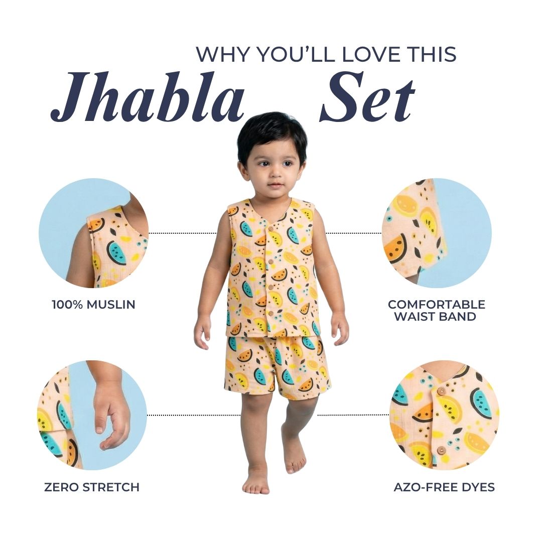 Vibrant Lemons Muslin Jhabla Top with Shorts