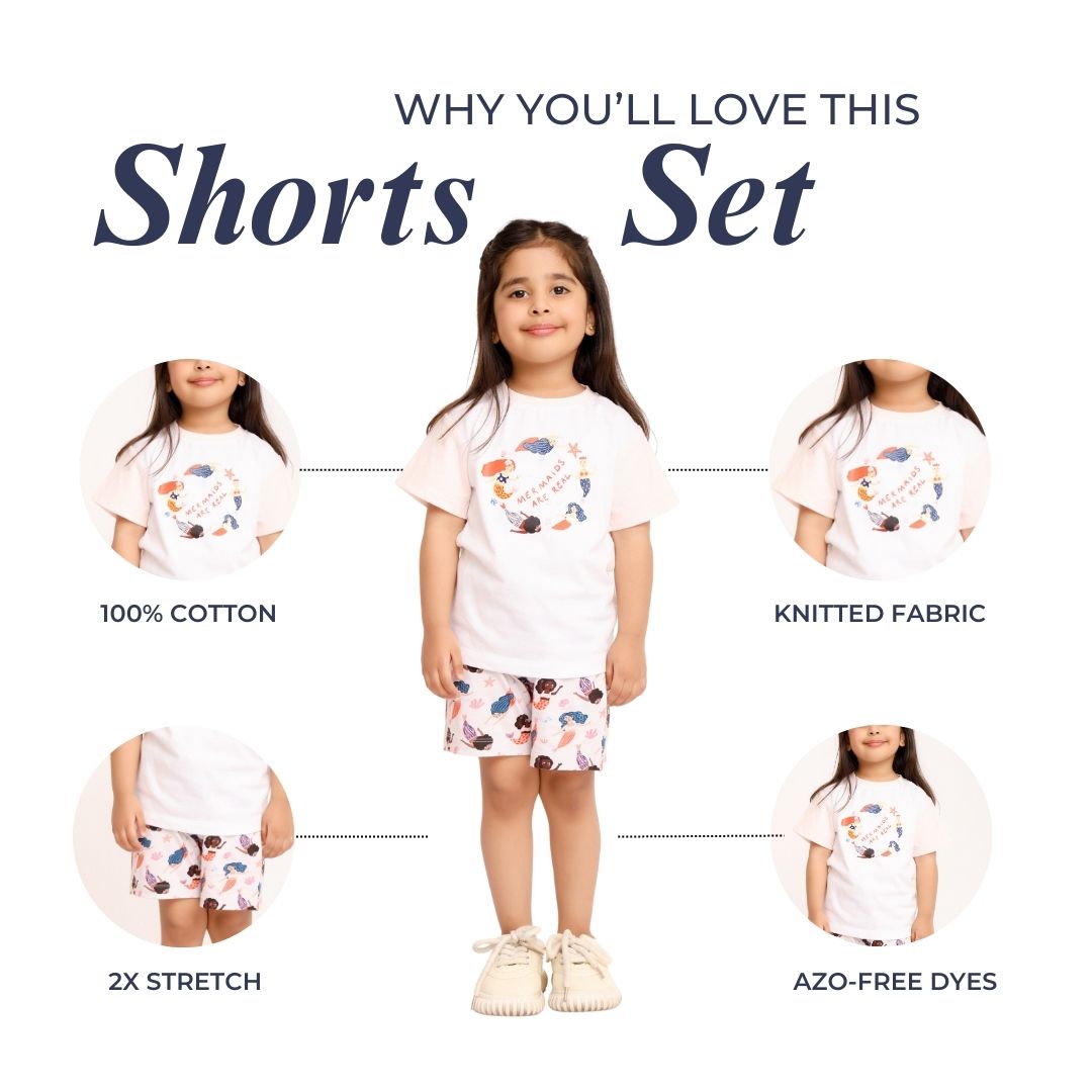 Mermaids Are Real Cotton T-Shirt &amp; Shorts Set
