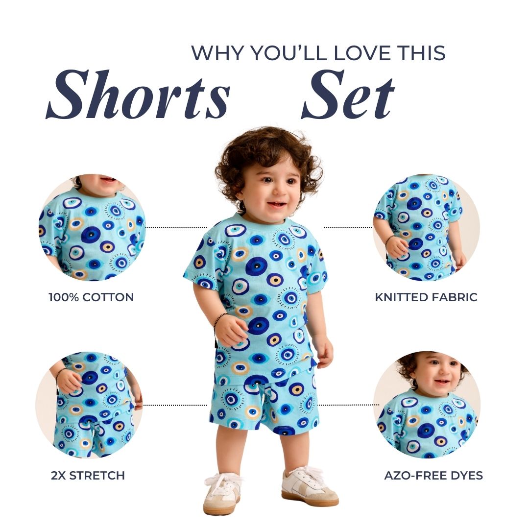 Blue Evil Eye Cotton T-Shirt & Shorts Set