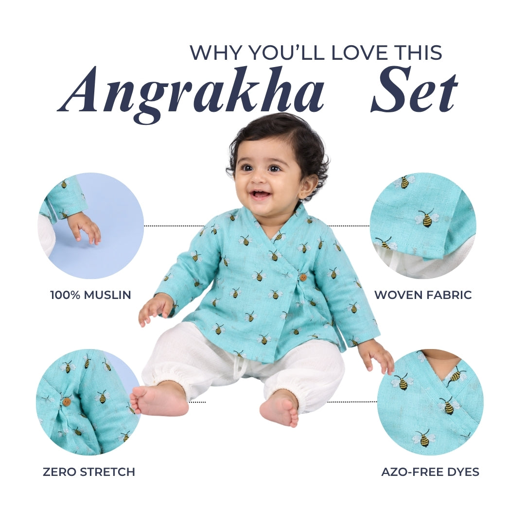 Busy Bees Muslin Angrakha Set