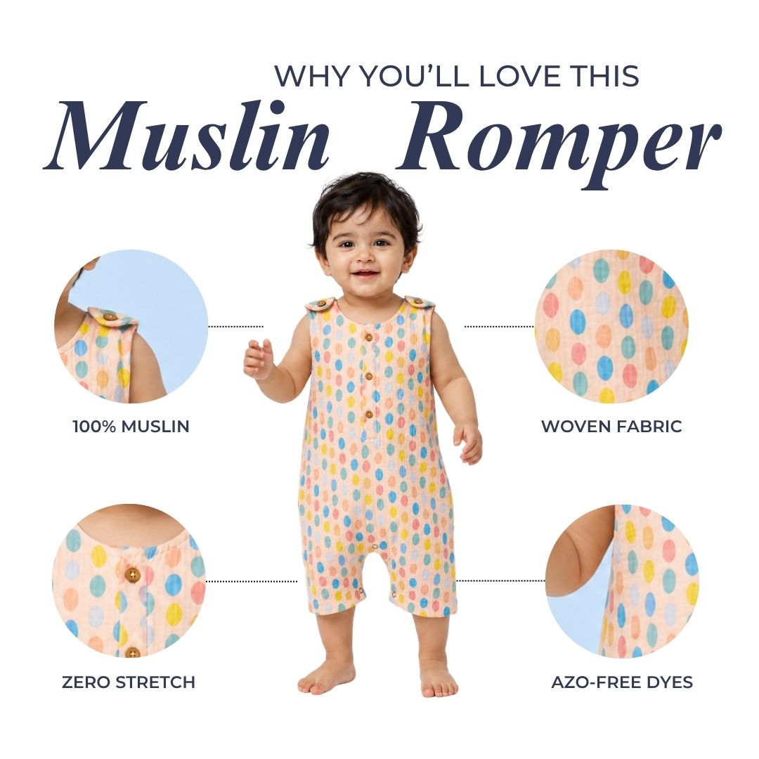 Colorful Polka Muslin Double Layer Romper