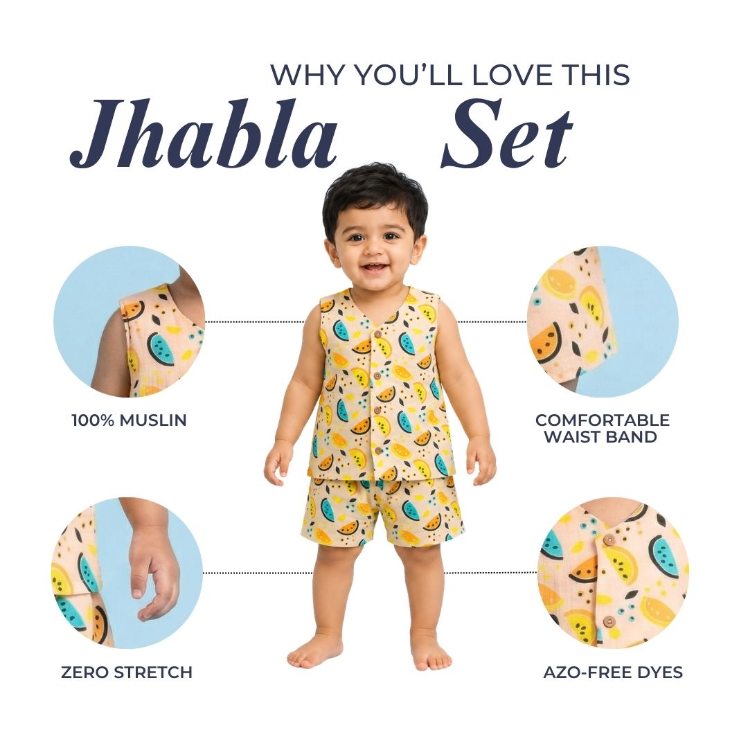 Vibrant Lemons Muslin Jhabla Top with Shorts