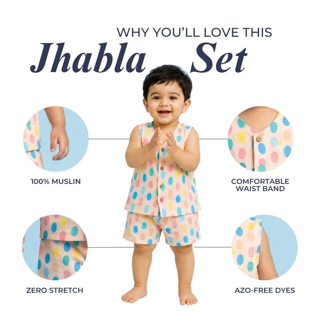 Colorful Polka Muslin Jhabla Top with Shorts