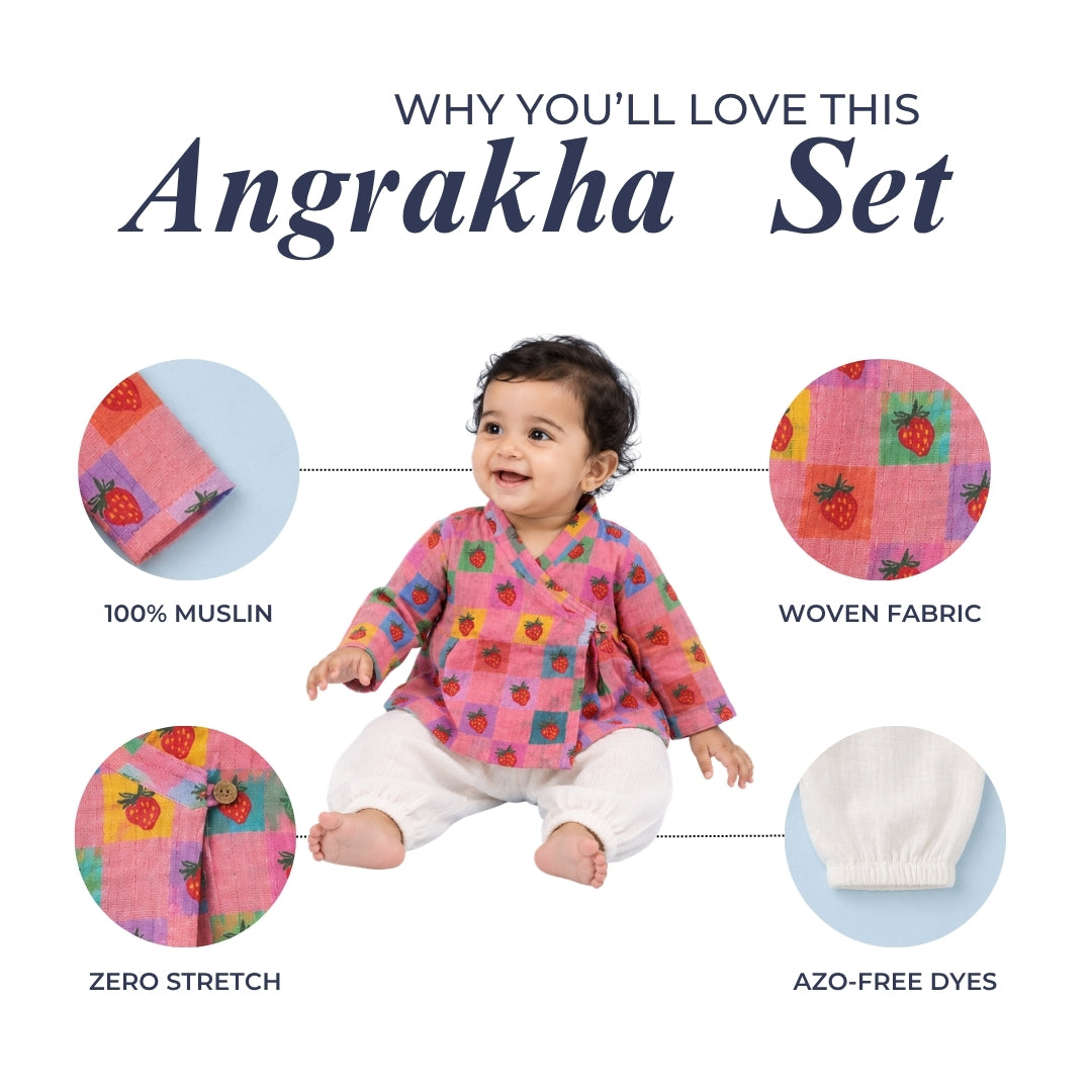 Cheerful Strawberries Muslin Angrakha Set