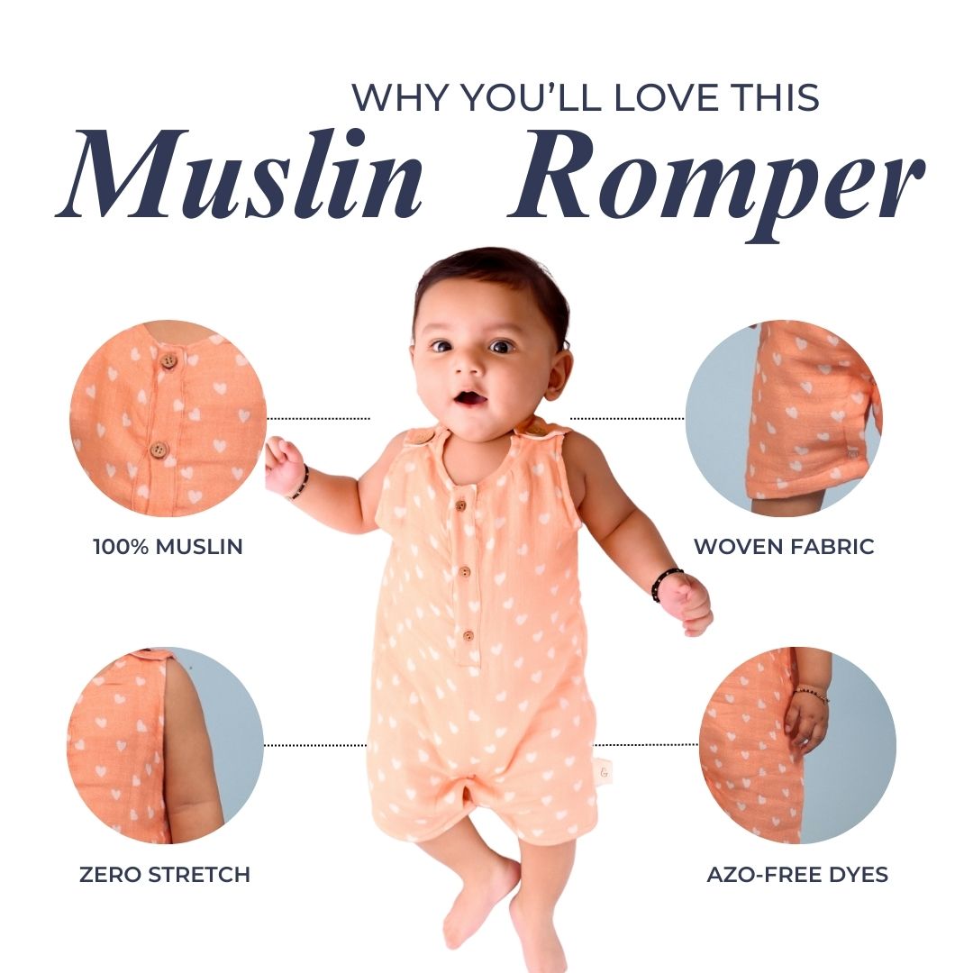 Hearts Muslin Double Layer Romper