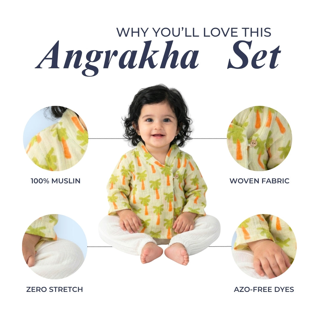 Palm Trees Muslin Angrakha Set