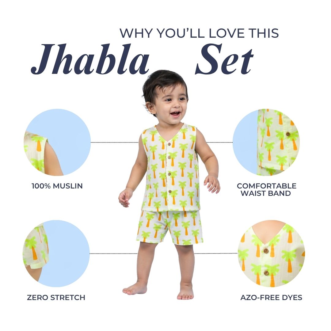 Palm Tree Muslin Jhabla Top with Shorts